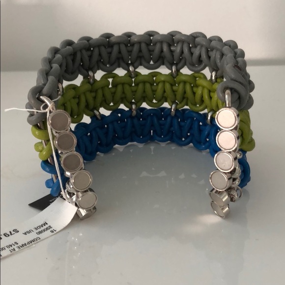 AUDEN BLUE, GREY, LIME CUFF W/SILVER METAL - Picture 7 of 8